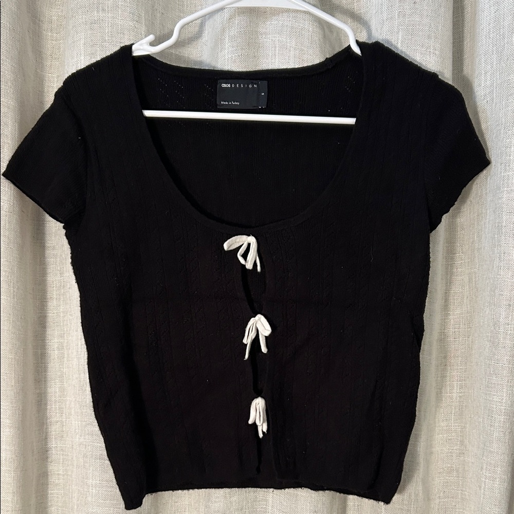 ASOS Black Crop Top with White Tie Details